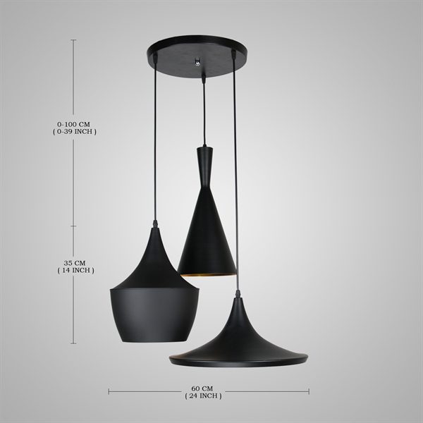 Pendant 3 Light American Style Black Chandelier Iron Aluminum Spinning - Image 9