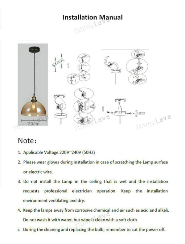 Clear Glass Dome Pendant Light Ceiling Lights (Salty Coffee) - Image 8