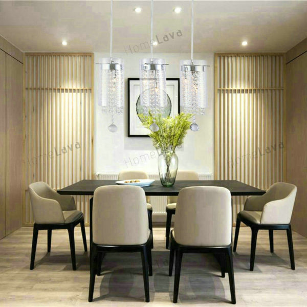 Glass Cylinder Pendant Light Crystal 3-light Pendant Lights with Glass Shades G4 Bulb Base - Image 6