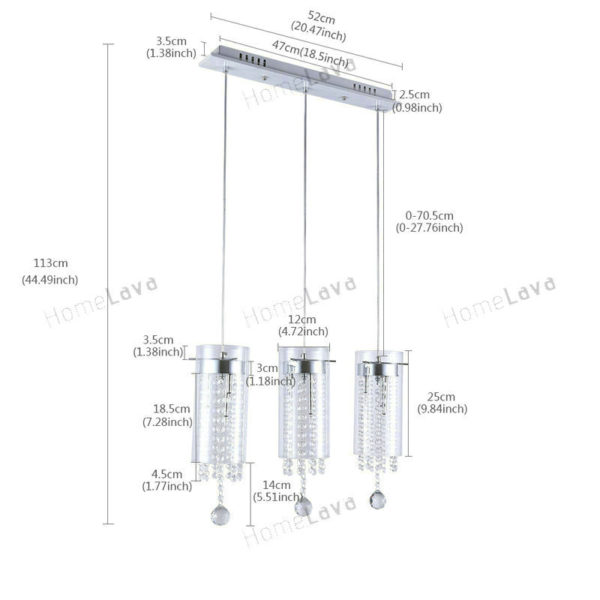 Glass Cylinder Pendant Light Crystal 3-light Pendant Lights with Glass Shades G4 Bulb Base - Image 7