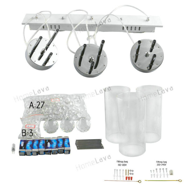 Glass Cylinder Pendant Light Crystal 3-light Pendant Lights with Glass Shades G4 Bulb Base - Image 8