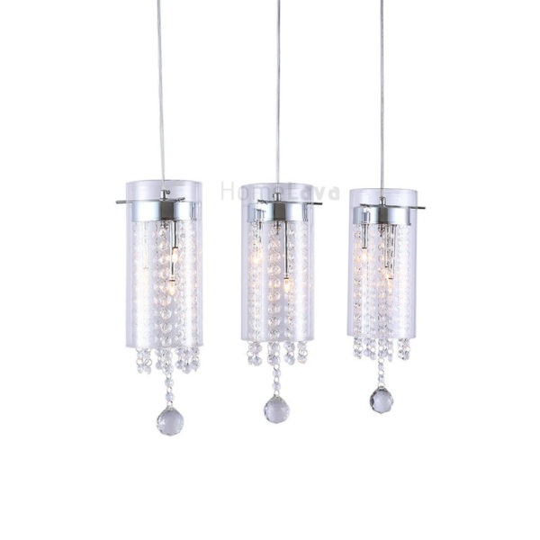 Glass Cylinder Pendant Light Crystal 3-light Pendant Lights with Glass Shades G4 Bulb Base - Image 3