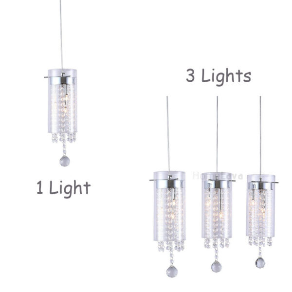 Glass Cylinder Pendant Light Crystal 3-light Pendant Lights with Glass Shades G4 Bulb Base - Image 2
