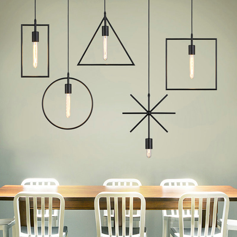 Nordic Retro Geometric Iron Craft Pendant Light Cafe Restaurant Bar Lighting Single Light - Image 6