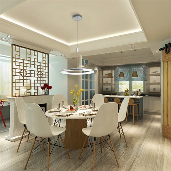 Modern LED Ceiling Lights Silver White Circle Pendant Light Bedroom Living Room Kitchen Lighting - Image 5