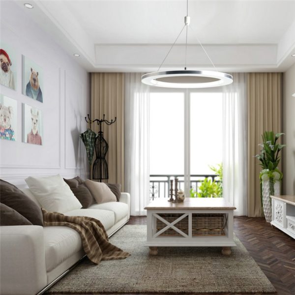 Modern LED Ceiling Lights Silver White Circle Pendant Light Bedroom Living Room Kitchen Lighting - Image 6