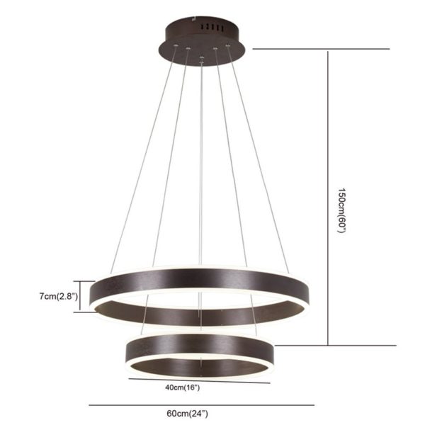 Nordic Modern Circle LED Pendant Light Coffee Brushed Finish Living Room Dining Room Bar Light 2 Circles - Image 2