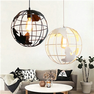 American Rural Style Pendant Light Hollow Globe Modeling Living Room Dining Room Bar Light Black White 2 Options (20*20cm)