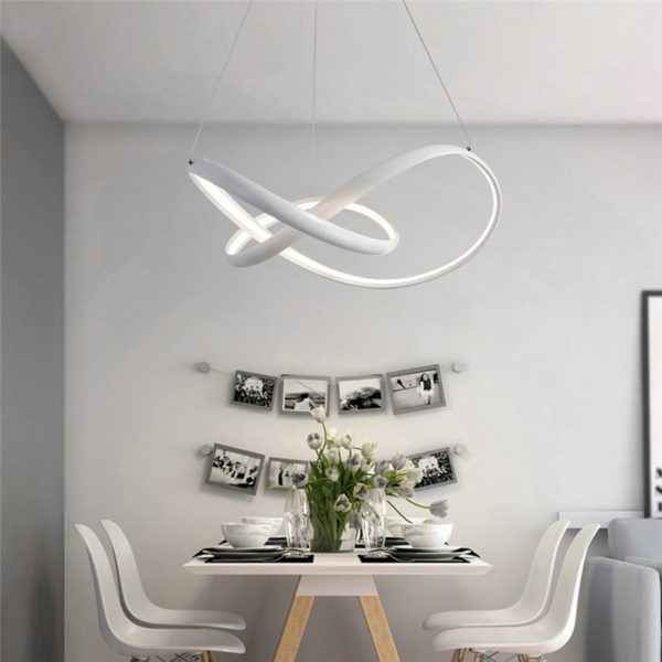 Nordic Modern Creative Lines LED Pendant Light White Bedroom Living Room Dining Room Lighting Inside Edge Glowing - Image 8