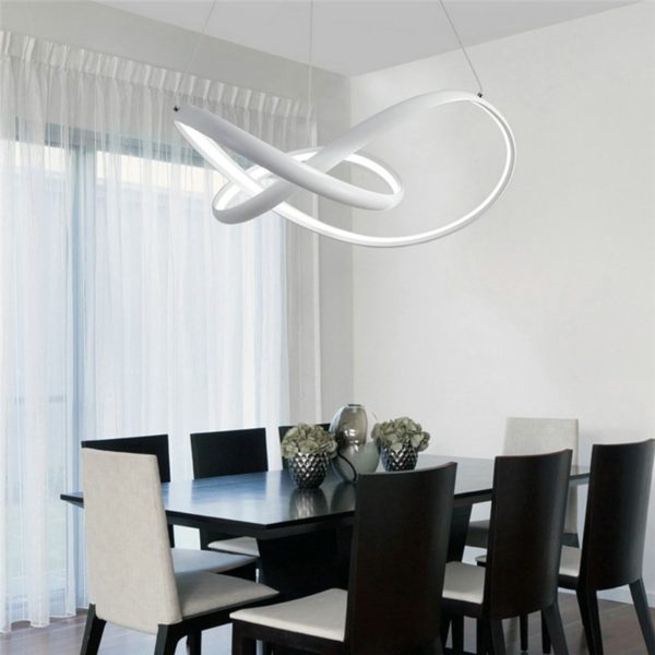 Nordic Modern Creative Lines LED Pendant Light White Bedroom Living Room Dining Room Lighting Inside Edge Glowing - Image 3