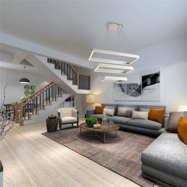 Nordic Modern Creative Simple LED Pendant Light White Rectangle 3 Layers Bedroom Living Room Dining Room Lighting - Image 4