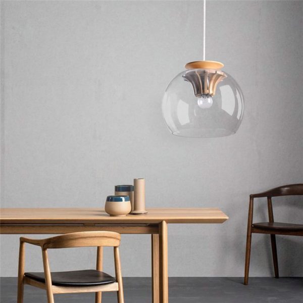 Hand Blown Glass Pendant Light Wood Fixture Hanging Light 2018 New Design - Image 6