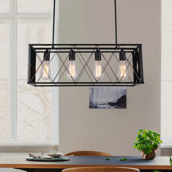 Nordic Retro Creative Geometric Iron Craft Pendant Light Cafe Restaurant Bar Lighting 4 Lights - Image 5