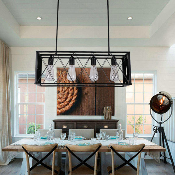 Nordic Retro Creative Geometric Iron Craft Pendant Light Cafe Restaurant Bar Lighting 4 Lights - Image 6