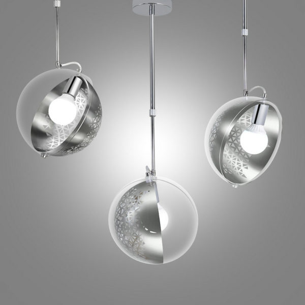 Modern Pendant Light Hollow Out Metal and Glass Ceiling Light 360° Shade Rotating Planet H - Image 7