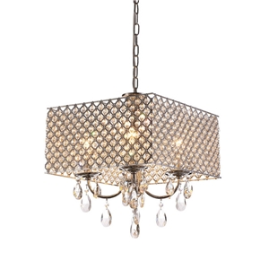 Modern Crystal Chandelier Chrome Finish with 4 Lights Square