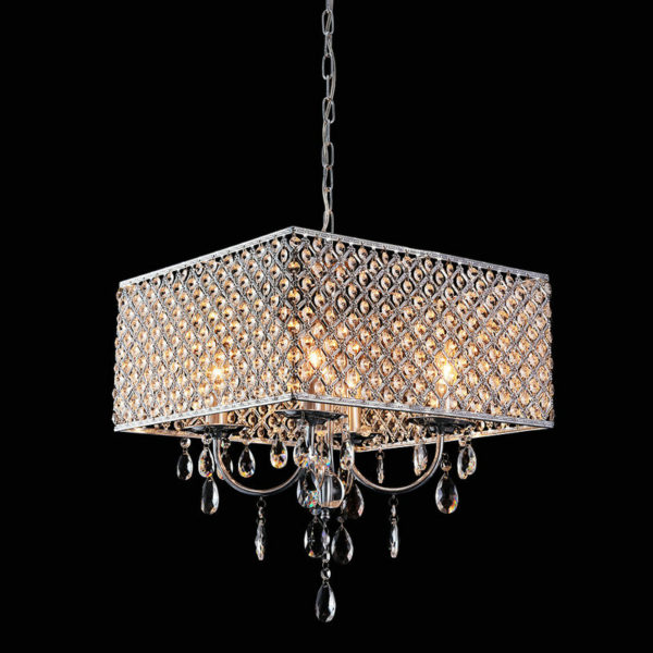 Modern Crystal Chandelier Chrome Finish with 4 Lights Square - Image 8