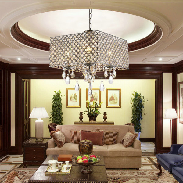 Modern Crystal Chandelier Chrome Finish with 4 Lights Square - Image 9