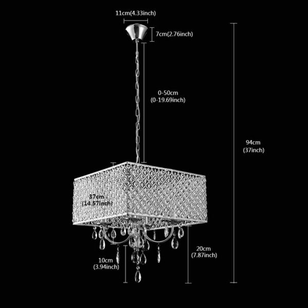 Modern Crystal Chandelier Chrome Finish with 4 Lights Square - Image 2
