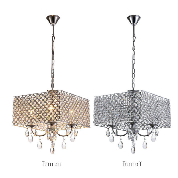 Modern Crystal Chandelier Chrome Finish with 4 Lights Square - Image 3