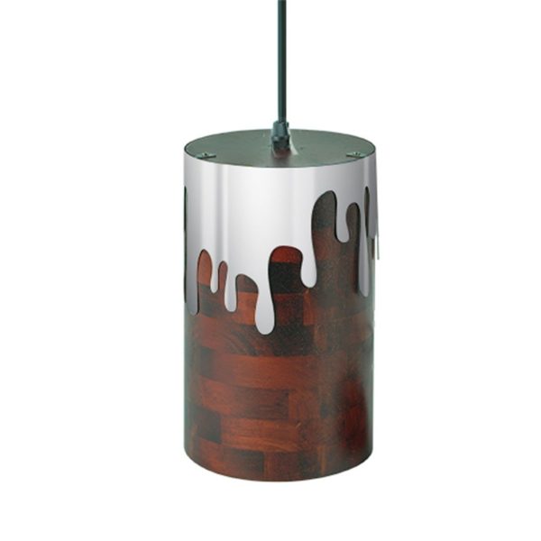 Round Mirror Pendant Light Industrial Stainless Steel Pendant Light Wooden Living Room Bedroom Light - Image 4