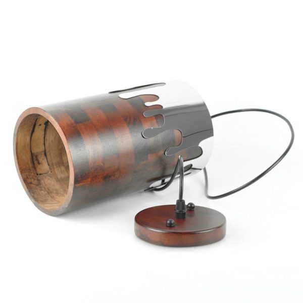 Round Mirror Pendant Light Industrial Stainless Steel Pendant Light Wooden Living Room Bedroom Light - Image 5