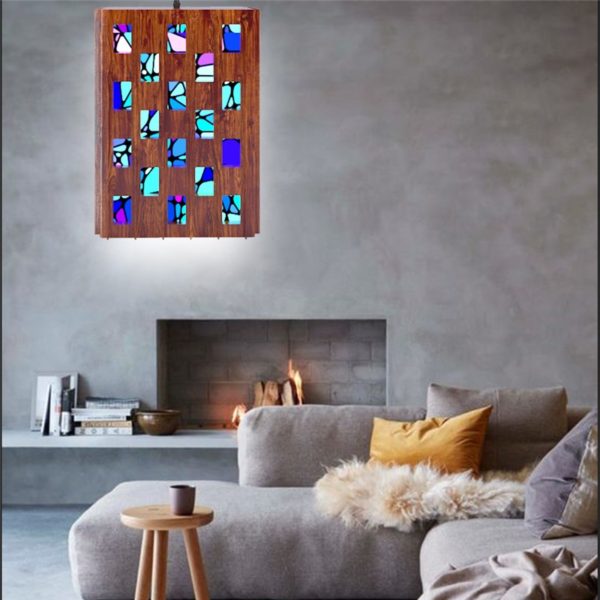 Wooden Pendant Light Industrial Loft Pendant Light with Mosaic Texture - Image 9
