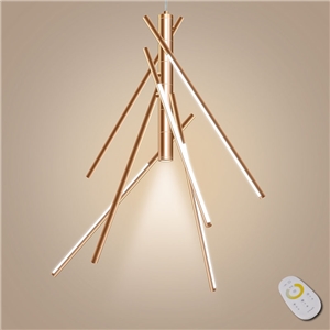 Metal Pendant Light Rosy Golden Bamboo Point Pendant Light Decorative Light with Remote Control