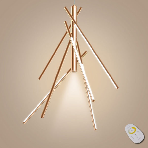 Metal Pendant Light Rosy Golden Bamboo Point Pendant Light Decorative Light with Remote Control - Image 7
