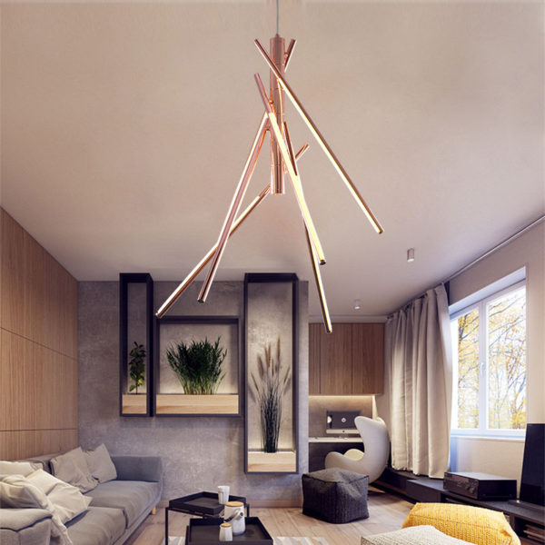 Metal Pendant Light Rosy Golden Bamboo Point Pendant Light Decorative Light with Remote Control - Image 9
