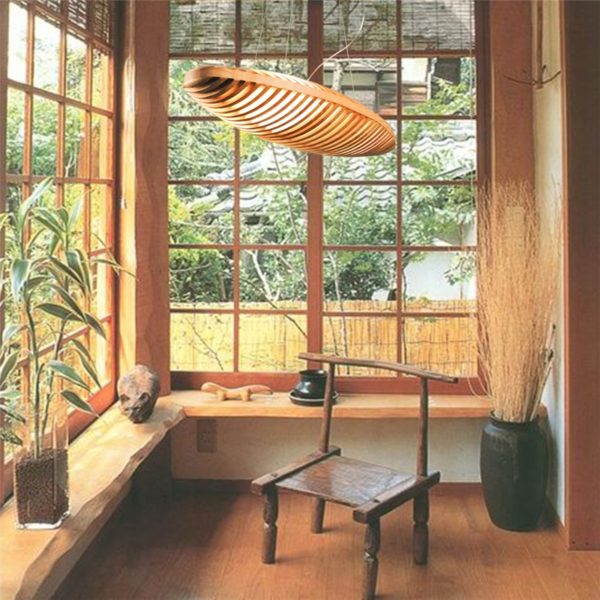 Nordic Wooden Pendant Light Hollow Out Bread Shape Dining Room Cafeteria Light Fixture - Image 3