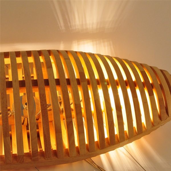 Nordic Wooden Pendant Light Hollow Out Bread Shape Dining Room Cafeteria Light Fixture - Image 2