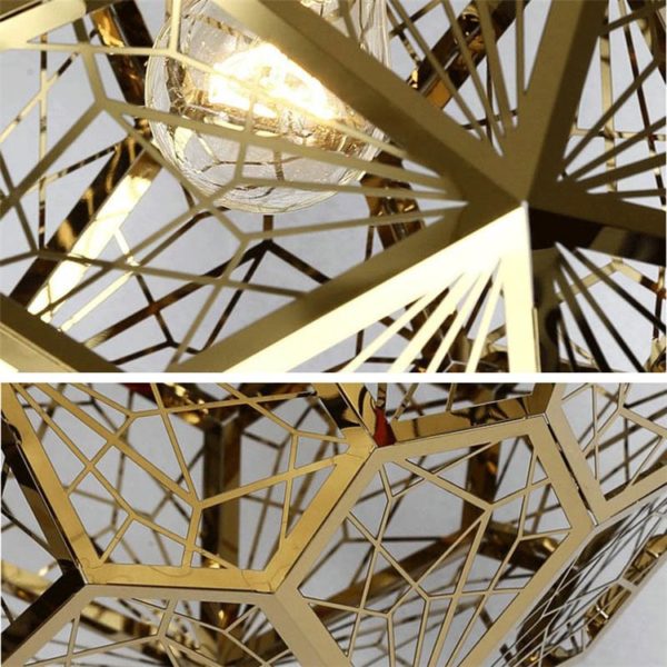 Contemporary Simple Pendant Light Stainless Steel Hollow Diamond Shape Pendant Light Living Room Bedroom Light - Image 2