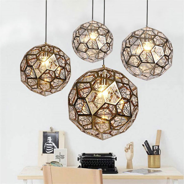 Contemporary Simple Pendant Light Stainless Steel Hollow Diamond Shape Pendant Light Living Room Bedroom Light - Image 8