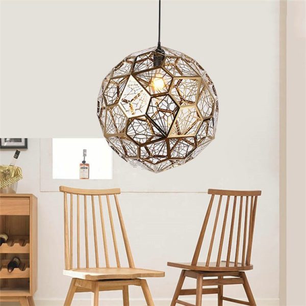 Contemporary Simple Pendant Light Stainless Steel Hollow Diamond Shape Pendant Light Living Room Bedroom Light - Image 7