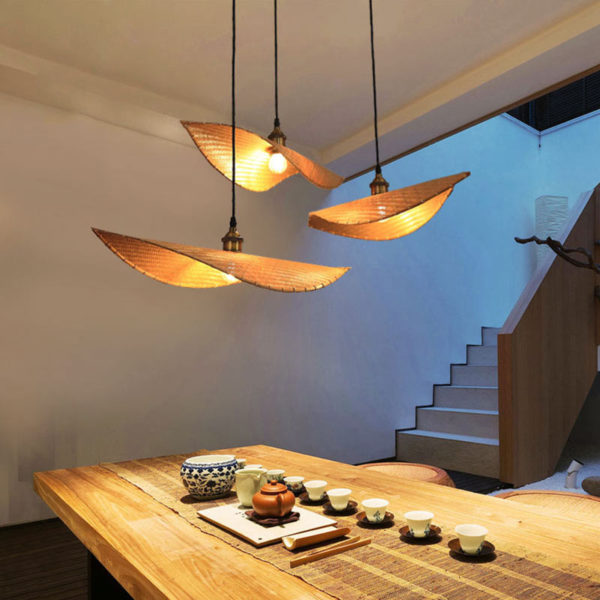 Creative Leaf Pendant Light Contemporary Bamboo Pendant Light Living Room Bedroom Tearoom Lighting - Image 4