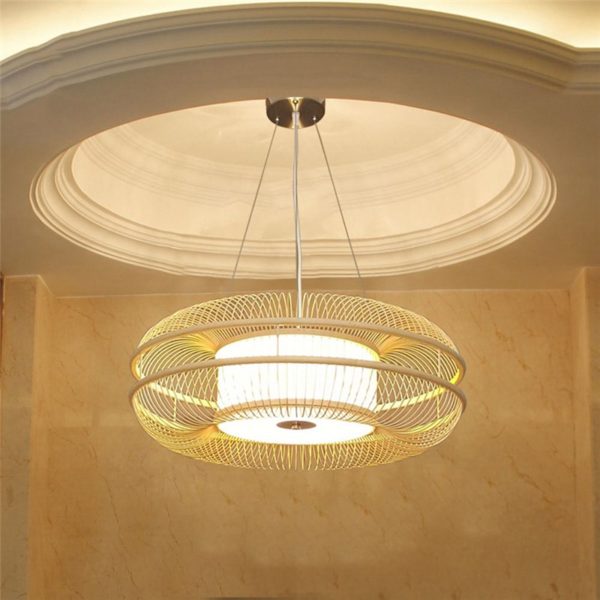 Round Hollow Pendant Light Japanese Bamboo Pendant Light Living Room Bedroom Lighting - Image 7
