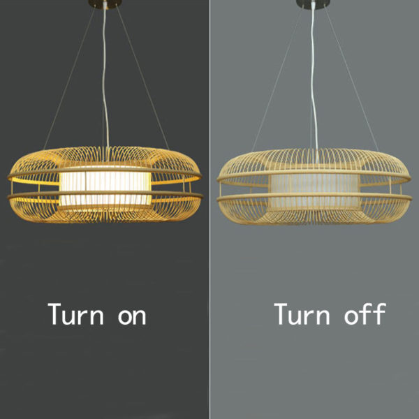 Round Hollow Pendant Light Japanese Bamboo Pendant Light Living Room Bedroom Lighting - Image 2