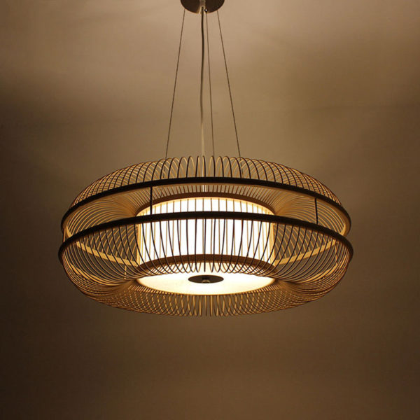 Round Hollow Pendant Light Japanese Bamboo Pendant Light Living Room Bedroom Lighting - Image 3
