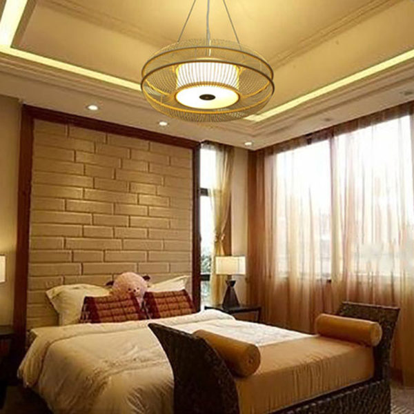 Round Hollow Pendant Light Japanese Bamboo Pendant Light Living Room Bedroom Lighting - Image 5
