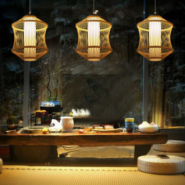 Bamboo Cage Pendant Light Japanese Simple Pendant Light Living Room Bedroom Study Hallway Lighting - Image 3