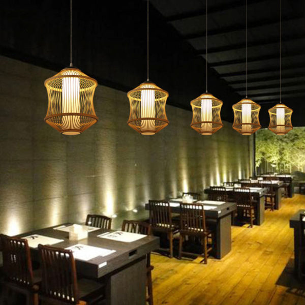 Bamboo Cage Pendant Light Japanese Simple Pendant Light Living Room Bedroom Study Hallway Lighting - Image 5
