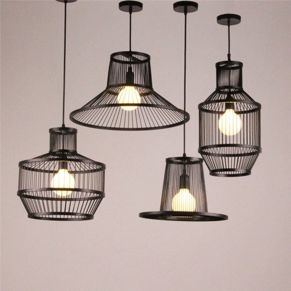 Industrial Geometry Pendant Light Retro Bamboo Pendant Light Dining Room Office Coffeehouse Lighting - Image 7