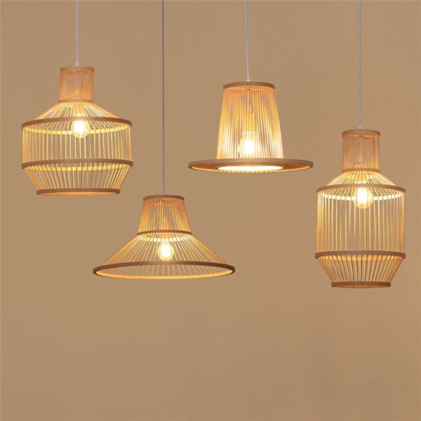 Industrial Geometry Pendant Light Retro Bamboo Pendant Light Dining Room Office Coffeehouse Lighting - Image 8