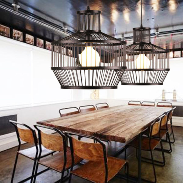 Industrial Geometry Pendant Light Retro Bamboo Pendant Light Dining Room Office Coffeehouse Lighting - Image 2