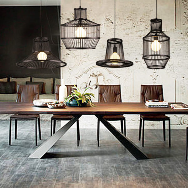Industrial Geometry Pendant Light Retro Bamboo Pendant Light Dining Room Office Coffeehouse Lighting - Image 3