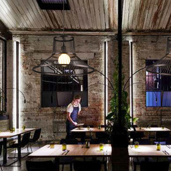 Industrial Geometry Pendant Light Retro Bamboo Pendant Light Dining Room Office Coffeehouse Lighting - Image 5