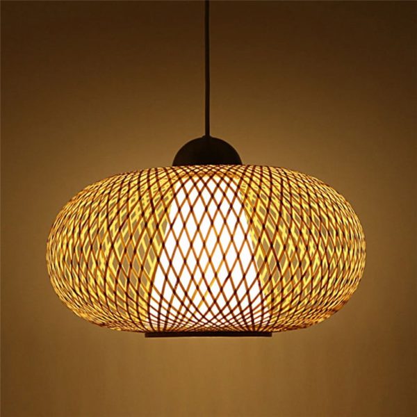 Bamboo Lantern Pendant Light Modern Woven Pendant Light Living Room Bedroom Study Office Light - Image 7