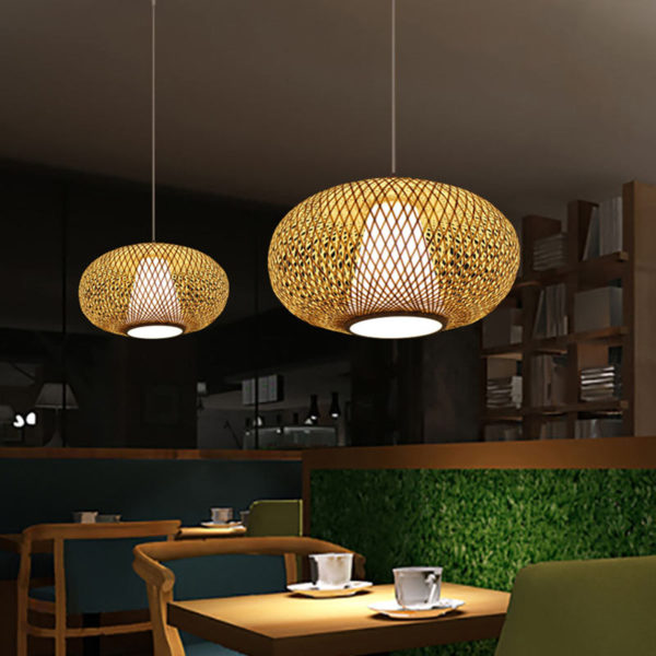 Bamboo Lantern Pendant Light Modern Woven Pendant Light Living Room Bedroom Study Office Light - Image 8