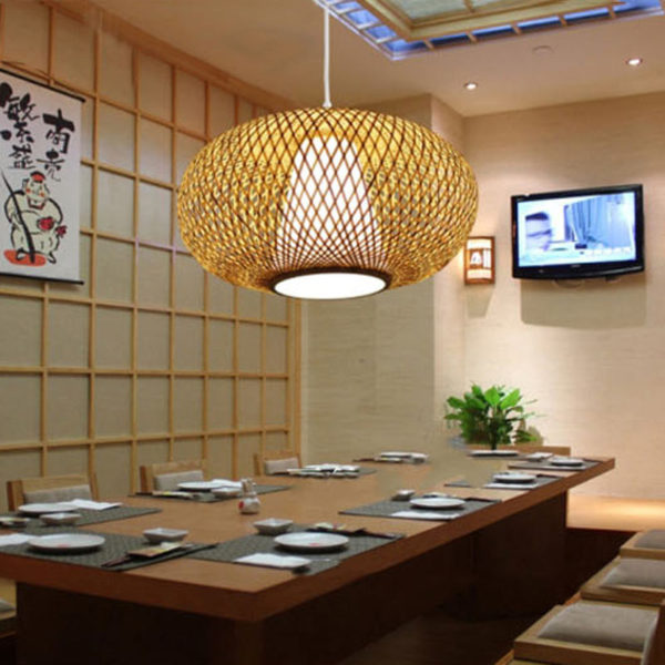 Bamboo Lantern Pendant Light Modern Woven Pendant Light Living Room Bedroom Study Office Light - Image 3